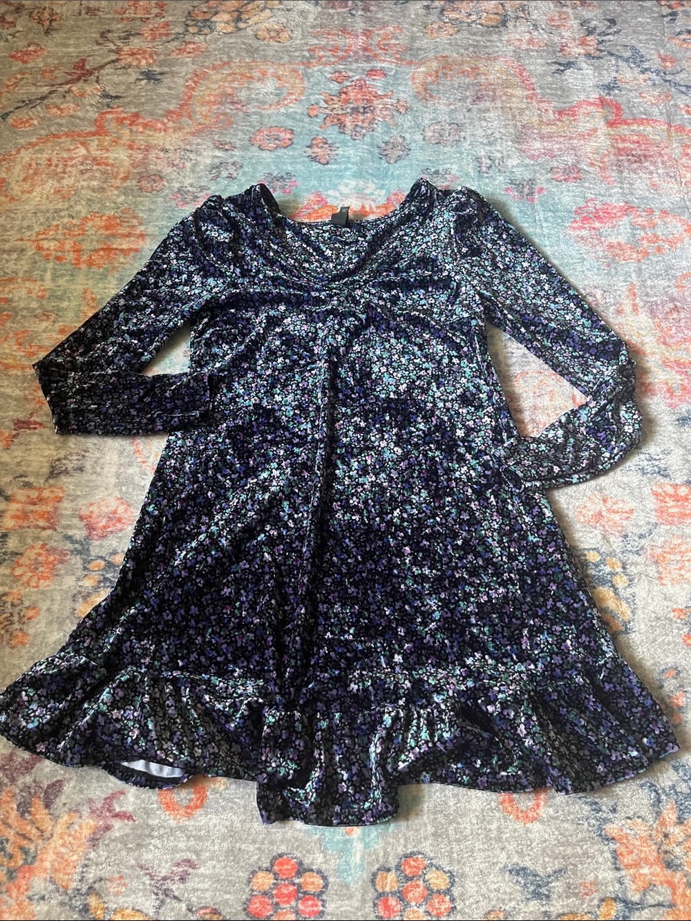 wild fable Navy and Purple Floral Velvet Shift Dress